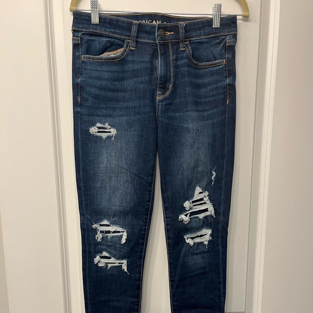 American Eagle Outfitters Dark Blue Distressed Skinny Jeans